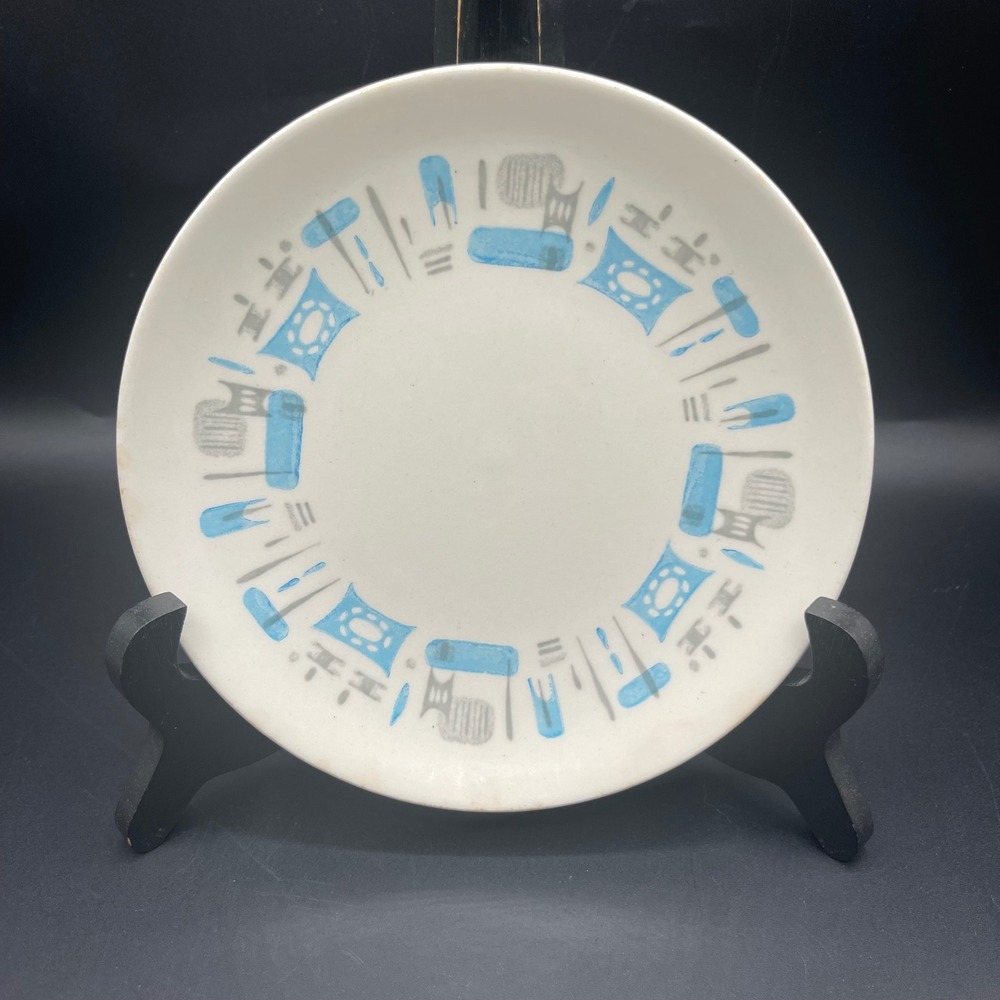 Royal China BLUE HEAVEN Atomic 5 Bread/Desert/ Plates 2 saucers MCM Retro